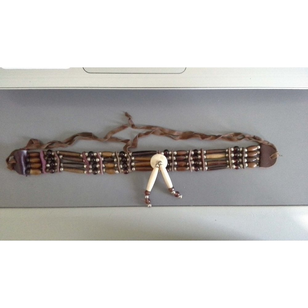Native American Style 4 Row Bone Choker Necklace w/Real Suede Leather